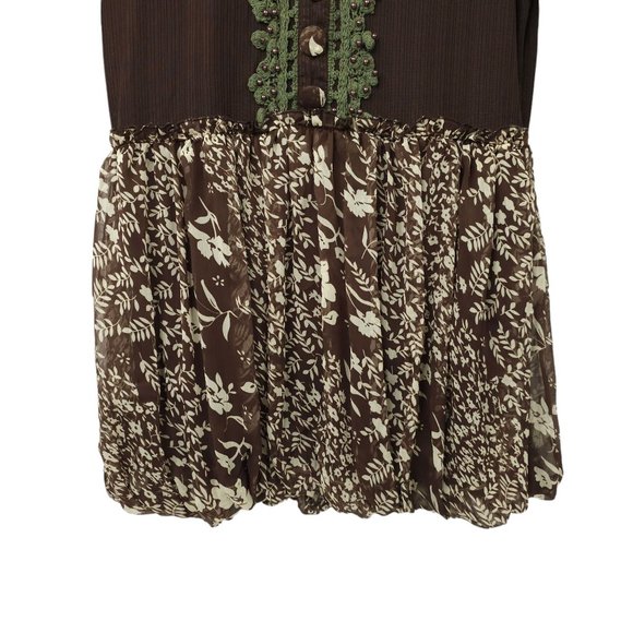 Pretty Angel Chocolate Floral Boho Tunic Top Womens L Crochet Trim Button Detail - Picture 9 of 15